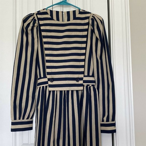 Vicki Vaughn Junior Dress Nautical Sailor Tabard Striped Union Made USA - Picture 2 of 10